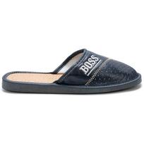 BOSS Men's Leather Slippers Navy Blue 40 black