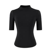 Semi-turtleneck medium-sleeved T-shirt women's summer new American Spice Girl style solid color basic slim-fit bottoming top S juoda