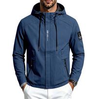 Men's Hooded Windbreaker Jacket, Full Zip Lightweight Outdoor Coat with Zipper Pockets Drawstring Hood Casual Outerwear S black
