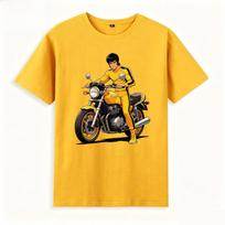 Pure Cotton Short Sleeve T-Shirt Kung Fu King Motorcycle Adult Clothing with Children's Size Bruce  Print Fashion Urban Style XL black