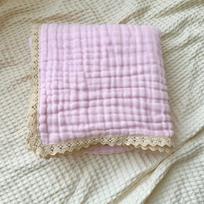 Ins Baby Six-layer Gauze Muslin Cotton Lace Fringe Blanket Swaddle Wrap Stroller Cover Bath Towel Newborn Accessories 102X102CM rožinė