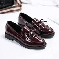 Moteriški batai Lakinės odos Moteriški batai Britų kutai Laisvalaikio moteriški plokščiapadžiai batai Bowknot Maži odiniai batai Patogūs Zapatos 39 black