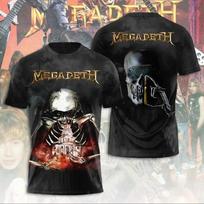 Naujas 2026 m. Rock Megadeth grupės 3D spausdinti vyriški ir moteriški marškinėliai Mada Trumpomis rankovėmis Punk Hip Hop Gatvės Harajuku Viršus M gray