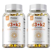 Pslalae Vitaminas D3 K2 10000 TV minkštos kapsulės 120 vnt. — Kaulų palaikymas, Mineralų absorbcija, Kalcio palaikymas 120*2