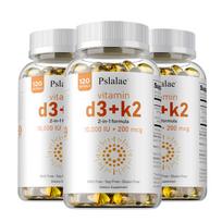 Pslalae Vitaminas D3 K2 10000 TV minkštos kapsulės 120 vnt. — Kaulų palaikymas, Mineralų absorbcija, Kalcio palaikymas 120*3