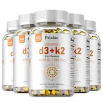 Pslalae Vitaminas D3 K2 10000 TV minkštos kapsulės 120 vnt. — Kaulų palaikymas, Mineralų absorbcija, Kalcio palaikymas 120*5