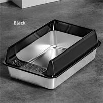 Nerūdijančio plieno kačiukų smėlio dėžė su apsauga nuo taškymosi Katės tualetas Valymo baseinas Gyvūnų reikmenys Black-L-50*35*20cm