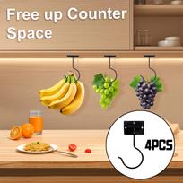 Under Cabinet Banana Hanging Hook 5.63 Inch Black Zinc Plated Self-Adhesive Screw Install Fruit Hook for Banana Grape Kitchen Storage 5.63inch*XJGG*4PCS