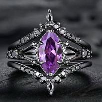 New Gun Black Ring, Purple Zircon Ring, Lava Retro Horse Eye Black Three-piece Set. no. 8 gray