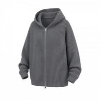 Unisex Oversized Zip-Up Knit Hoodie Sweater Winter Casual Wear Lightweight Warm Fleece-Lined L pilka