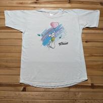 Vintažinis 90-ųjų Diddl pelės rožinės širdelės formos balionas mielas animacinis meno grafinis marškinėliai - XL unisex marškinėliai M white