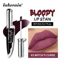 Lakerain Kiss of Death Bloody Lip Stain Knife Shaped Liquid Lipstick Waterproof Long Lasting Vampire Gothic Halloween Cosplay Makeup Lip Tint 3# black