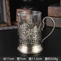 Vintažinis rusiško stiliaus stiklinis puodelis su reljefiniu metaliniu laikikliu Retro viskio ar arbatos puodelis Namų baro dekoracija Verslo suvenyras Dovana 101-200ml gray