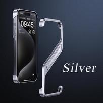 Prabangus metalinis rėmelio neturintis dėklas telefonui Iphone 16 15 14 Pro Max su stilingu geometriniu stoveliu, Ultimate Bare Metal Feel telefono dėklas For iPhone 16 Pro Max sidabras