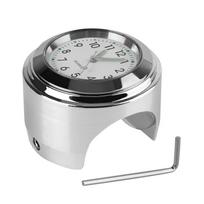 Motociklo vairo tvirtinimo laikrodis šviečiantis laikrodžio termometras, universalus motociklo laikrodis, 22–25 mm, vandeniui atsparūs motociklų priedai Silver White gray