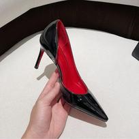 Madingi raudoni pado pompos moteriški batai juodi smailūs lakuoti odiniai šoniniai aukštakulniai moteriški ploni kulniukai Elegantiški ir seksualūs vienviečiai batai 39 red
