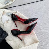 Madingi raudoni pado pompos moteriški batai juodi smailūs lakuoti odiniai šoniniai aukštakulniai moteriški ploni kulniukai Elegantiški ir seksualūs vienviečiai batai 38 gray