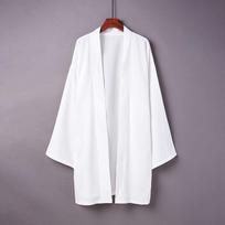 Vyriškas ilgas vienspalvis japoniškas kimono pončas vasarai kasdienis laisvas moteriškas yukata haori paplūdimio juodas hiyoshi marškinių švarkas S balta