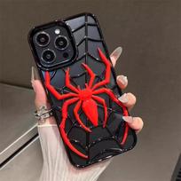 Juokingas 3D tuščiaviduris voro dėklas iPhone 16 15 14 13 12 11 Pro Max telefonams, minkštas TPU dengtas šilumos išsklaidymo dangtelis iPhone 14 15 16 Plus telefonams iPhone 15 juoda/raudona
