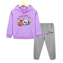 boys girl Hooded Sets Super Kitties anime hoodie Fleece Sweatshirt cat Jacket 2pcs Pullover+pant Autumn kids boutique clothes 150 pink