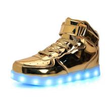 Dydis 25-46 LED Šviesos Batai Šviečiantys Sportbačiai Vaikams & Suaugusiems Moterims Vyrams Teniso Batai Vaikams Berniukams Mergaitėms Šviečiantys Šlepetės Batai 28  Insole 17CM auksas