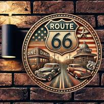 Vintažinis Route 66 metalinis sienų dekoras garažui, barui, namams 20x20cm