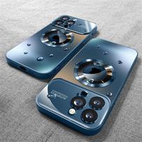 Prabangus stiklinis apsauginis dėklas kameros objektyvui, skirtas iPhone 17 16 15 14 13 12 11 Pro Max Plus, su MagSafe belaidžio įkrovimo magnetiniu telefono dangteliu For iPhone 14 Plus tamsiai mėlyna spalva