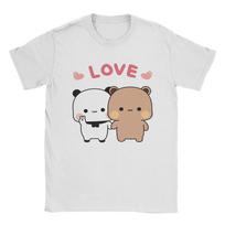 Bubu Dudu Love Story T-Shirt Men's 100%Cotton Tops Casual Panda Bear Crewneck Short Sleeve S beige