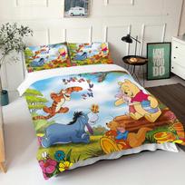 Winnie the Pooh Meškiuko Patalynės Komplektas Antklodės Užvalkalas Karališko Dydžio Su Pagalvės Užvalkalu 3D Vaikų Patalynės Komplektas Universalus Tinka Vaikams EU Single(135*200cm)3pcs