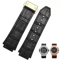 26X19mm natūralios karvės odos ir gumos laikrodžio apyrankė HUBLOT Classic Fusion Universe Big Bang serijai Vyriškas dirželis Laikrodžio apyrankė drugelio sagtimi 25mm-19mm gray