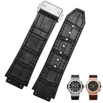26X19mm natūralios karvės odos ir gumos laikrodžio apyrankė HUBLOT Classic Fusion Universe Big Bang serijai Vyriškas dirželis Laikrodžio apyrankė drugelio sagtimi 25mm-19mm gray