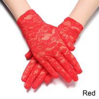 Women Driving Goth Party Bride Lace Gloves Sunscreen Gloves UV Protection Gloves Hollow-Out Mittens raudona