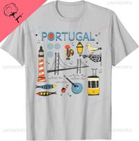 Kelionė po Europą Portugalija Lisabona Portugalijos Atostogų Suvenyras Marškinėliai Individualiai Spausdinami Grafiniai Marškinėliai Medvilniniai Vintažiniai Drabužiai L gray