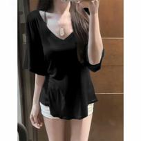 Pure Desire Spicy Girl Women's V-Neck Short-Sleeve Summer 2026 Loose Casual Fashion Top Extra Large juoda