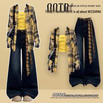 Women's 2026 Early Spring Cool Spicy Style Shirt, Camisole, and Jeans Set L (Recommended 50-55 kg) brown