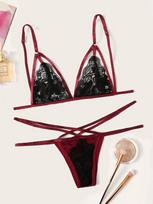 European and American erotic underwear, sexy women's three-point black underwear set L juoda