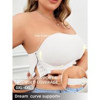 Moteriška didelio dydžio vientisa be petnešėlių bandeau liemenėlė neslystanti belaidė nuimama daugiafunkcė bralette 4XL balta