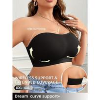 Moteriška didelio dydžio vientisa be petnešėlių bandeau liemenėlė neslystanti belaidė nuimama daugiafunkcė bralette 4XL juoda