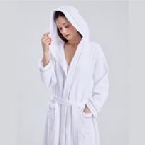 Unisex Greitai džiūstantis medvilninis gofruotas chalatas su gobtuvu - Lengvas ir minkštas vasarai L (Length 122*Chest 130*Sleeve 56) balta spalva