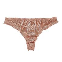 Satininiai moteriški dirželiai Seksualūs žemo liemens mielos klostės apdailos kelnaitės Lygus šilkinis G-string T formos nugarėlė Apatiniai drabužiai L abrikosas