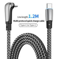 PD 60W Fast Charging Cable Type C To Type C 90 Degree USB C Quick Charger For Tesla Samsung Xiaomi Huawei With Data Transfer Type-C-1.2m gray