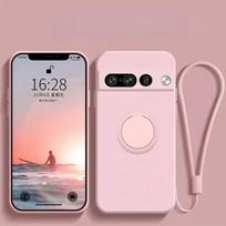 Magnetinis žiedo laikiklis Stovas Skysto silikono telefono dėklas Google Pixel 10A 10 9 Pro XL 8 7 6 Saldainio spalvos Smūgiams atsparus Minkštas dangtelis For Pixel 10 Pro XL rožinė