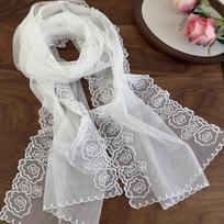 Elegant Embroidered Flower Lace Scarf Lightweight Long Sunscreen Shawl Breathable Mesh Female Headscarf Spring gray