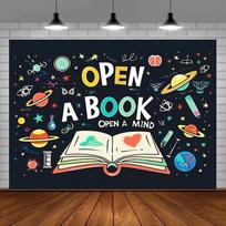 Open A Book Open A Mind Tapestry Educational Learning Motivation Classroom Library Reading Corner Wall Decor For School Kidsroom 150x100cm(60x40in) white