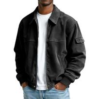 Men's Vintage Corduroy Long Sleeve Jacket with Pockets for Casual Wear L juoda