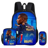Kuprinė 3 vnt. rinkinys M-Mbappe Mokyklinė kuprinė Futbolo žvaigždė Pečių krepšys Pieštukinės krepšiai vaikas Mochila Sportinė kuprinė Vaikams Dovana Rucksack blue