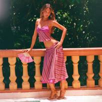 New sexy neck halter splicing top vacation spice striped color layered suit S brown