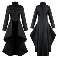 Steampunk Moteriškas Karinis Paltas Vintage Gotikinis Viktorietiškas Frakas Ruduo Žiema Moteriškas Armijos Uniformos Švarkas Viduramžių Ilgomis Rankovėmis 3XL juoda