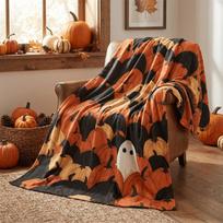 Klasikinis moliūgų ir mažų vaiduoklių raštas Minkštas flanelės pledas Šiltas jaukus pledas sofai lovai Rudens Helovino Namų 100cm*130cm
