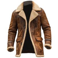 Vyriška ruda sendinta baikerių striukė su gobtuvu ir avikailio apdaila Retro odinė striukė 3XL balno ruda spalva